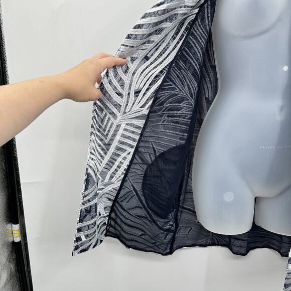 Chico's Travelers Printed Strip Jacket Sz 1 M 8-10 Navy Silver Mesh Embroidered - Picture 6 of 14